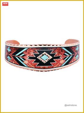 Native American Inspired Handmade Copper Cuff Bracelet Arrowhead Turquoise
